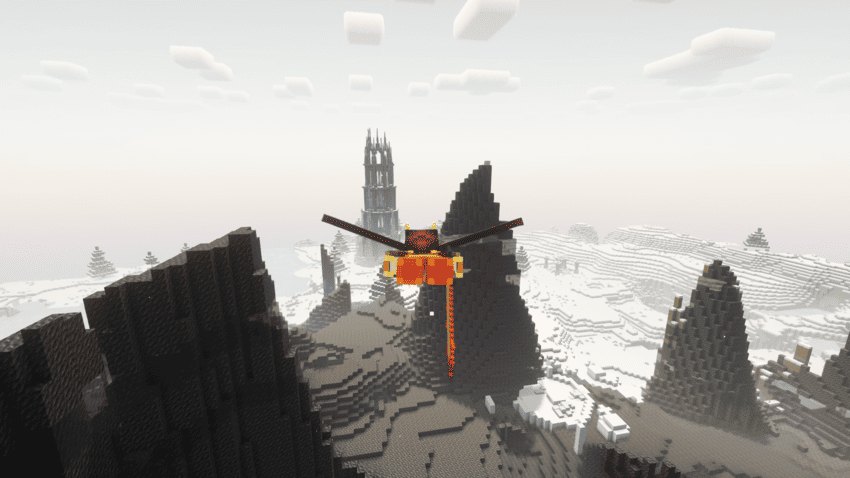 Dragão voando sobre montanhas de Minecraft
